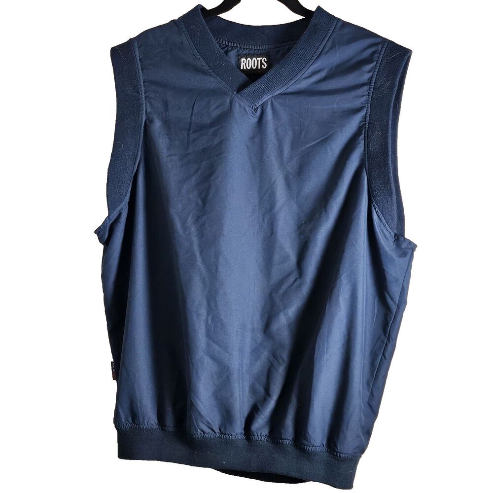 Roots Mens Golf Vest Medium Navy Blue Full Zip Sleeveless Jacket Layer Preowned